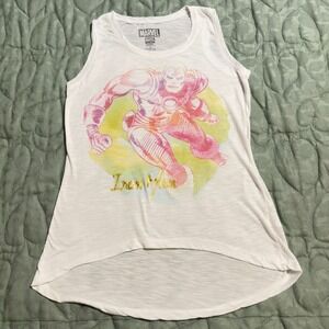 Sz S WOMENS MARVEL COMICS IRON MAN T-SHIRT GRAPHIC TANK TOP TEE WHITE LICENSED